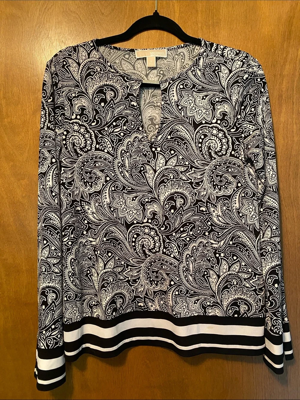 Michael Kors Black & White Paisley Long-Sleeve Top